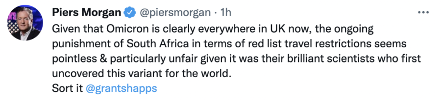 Piers morgan south africa tweet