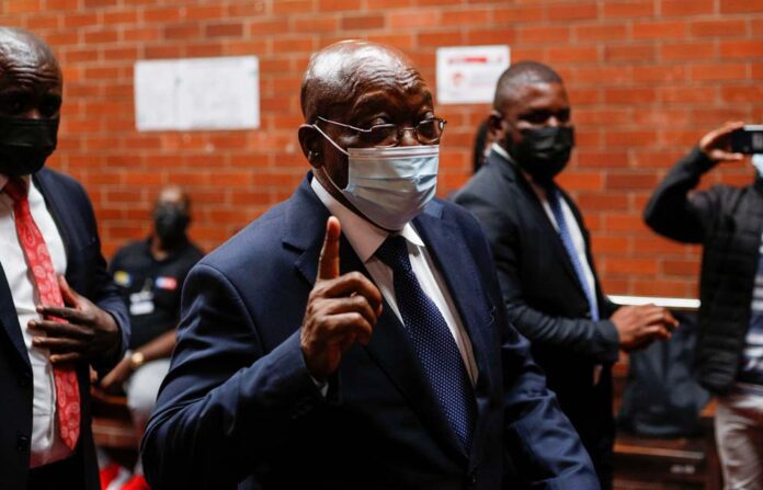 Former South African President Jacob Zuma speaks with members of the media before appearing at the High Court in Pietermaritzburg Former South African President Jacob Zuma speaks with members of the media before appearing at the High Court in Pietermaritzburg