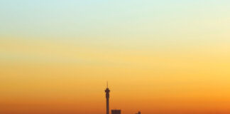 The Hillbrow Tower, an iconic tower used to identify the Johannesburg skyline, is seen as the sun rises, in Johannesburg