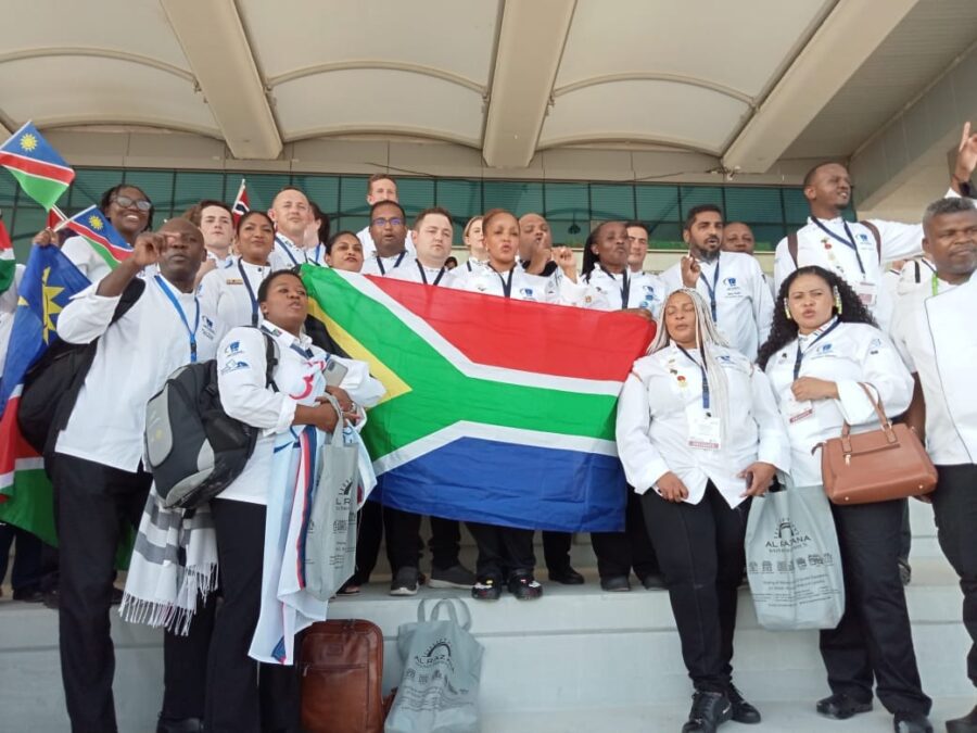 SA Chefs with SA Flag in Abu Dhabi SA Chefs SA flag