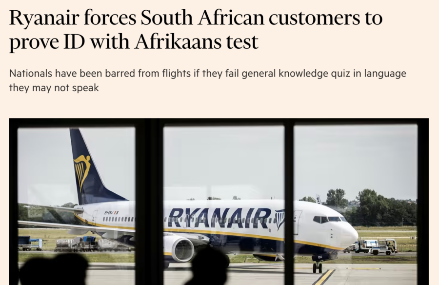 FT reports on Ryanair's Afrikaans test for South Africans