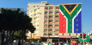 After the “Zuma must fall” sign was taken down, the South African flag was put up. This stayed for nearly three years. Photo supplied
