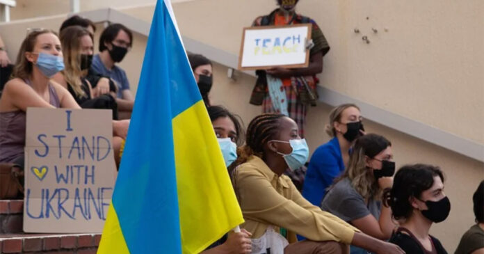Ukraine-protest-South-Africa Stellenbosch University students protest, in March, against the Russian invasion of Ukraine. Photo: Liezl Human