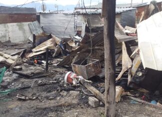 Two shacks burned down in a fire in Khayelitsha on Thursday morning. Photo: Nombulelo Damba-Hendrick