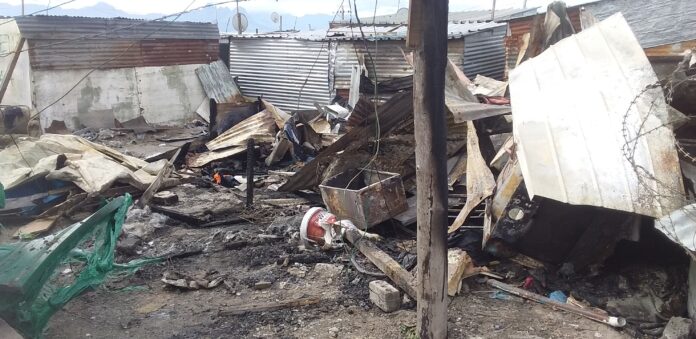 Two shacks burned down in a fire in Khayelitsha on Thursday morning. Photo: Nombulelo Damba-Hendrick Two shacks burned down in a fire in Khayelitsha on Thursday morning. Photo: Nombulelo Damba-Hendrick