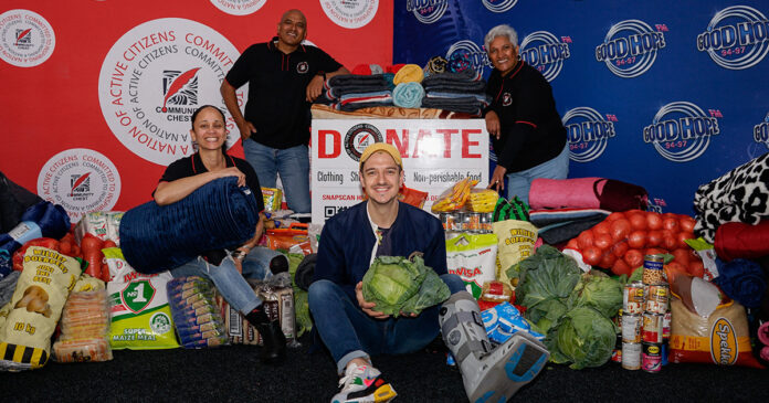 Eltena-Rethman,-Gerard-Payne-&-Lynette-Jeftha-from-Community-Chest.-Front---Good-Hope-FM-Hit-30-Presenter,-Danilo-Acquisto Capetonians Raise R100K in Food, Blankets and Cash for Those in Desperate Need