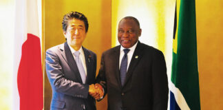 President Cyril Ramaphosa holds bilateral discussions with Prime Minister Shinzo Abe in Yokohama, Japan in 2019. Photo: GCIS