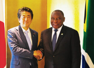 President Cyril Ramaphosa holds bilateral discussions with Prime Minister Shinzo Abe in Yokohama, Japan in 2019. Photo: GCIS