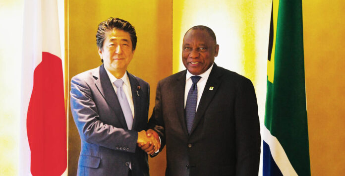 President Cyril Ramaphosa holds bilateral discussions with Prime Minister Shinzo Abe in Yokohama, Japan in 2019. Photo: GCIS