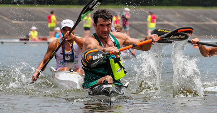 WGBirkettBunch-gold-medal Andy Birkett won the gold medal in the men's marathon final at the Oak Mountain State Park at the World Games on Tuesday. Photo: Balint Vekassy / ICF