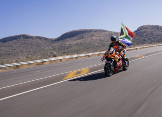 Brad Binder is seen during the filming of Superlap in Johannesburg, South Africa