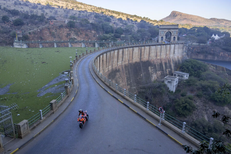 Brad Binder is seen during the filming of Superlap in Johannesburg, South Africa
