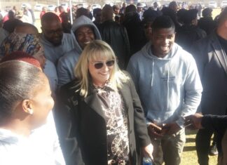 Ekurhuleni Mayor Tania Campbell addressed the community at the Mehlareng Stadium in Teanong, Tembisa, on Friday and promised to improve services. Photo: Chris Gilili