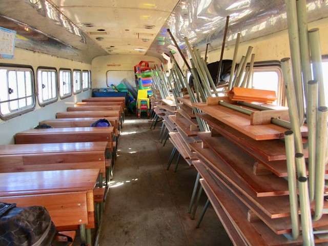 Inside the bus classroom.