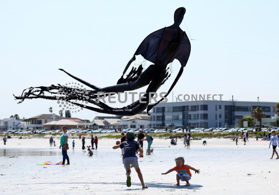 Kite enthusiasts fly their colourful kites during the Cape Town Kite Festival