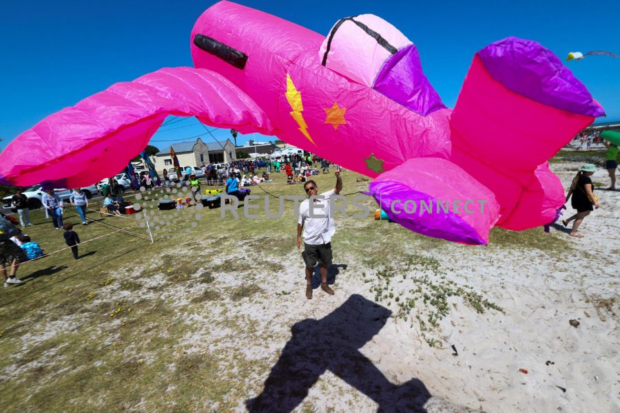 Kite enthusiasts fly their colourful kites during the Cape Town Kite Festival