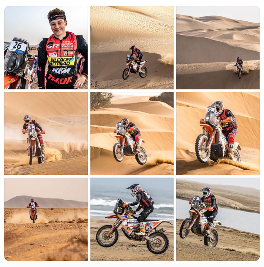 Screenshot of a Facebook collage of photos of Brad's performance up until yesterday in the Rallye du Maroc SA's Bradley Cox Wins Final Stage in Rallye du Maroc Rally 2 Class