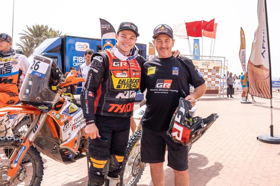 Bradley Cox with his father Alfie Cox. Photo: FB / Bradley Cox SA's Bradley Cox Wins Final Stage in Rallye du Maroc Rally 2 Class