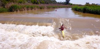Andy Birkett shoots Gauging Weir on final stage of the 2022 Fish River Canoe Marathon on Saturday.