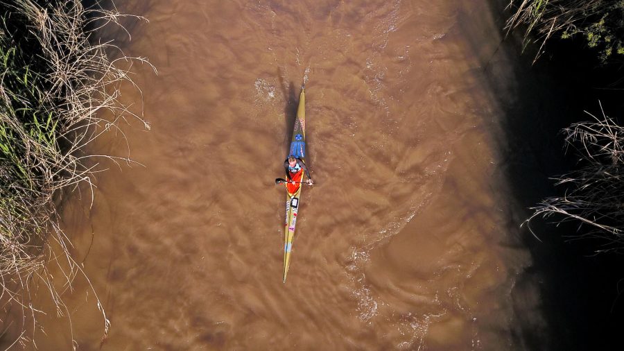 Women's race winner Bridgitte Hartley in action on final stage of the 2022 Fish River Canoe Marathon on Saturday.