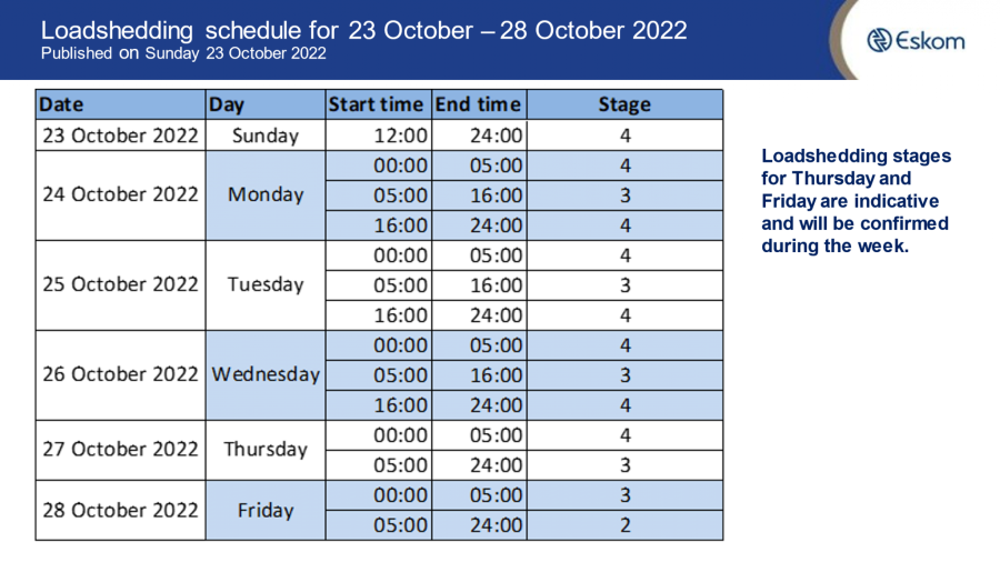 Loadshedding-schedule-23-28-October-2022