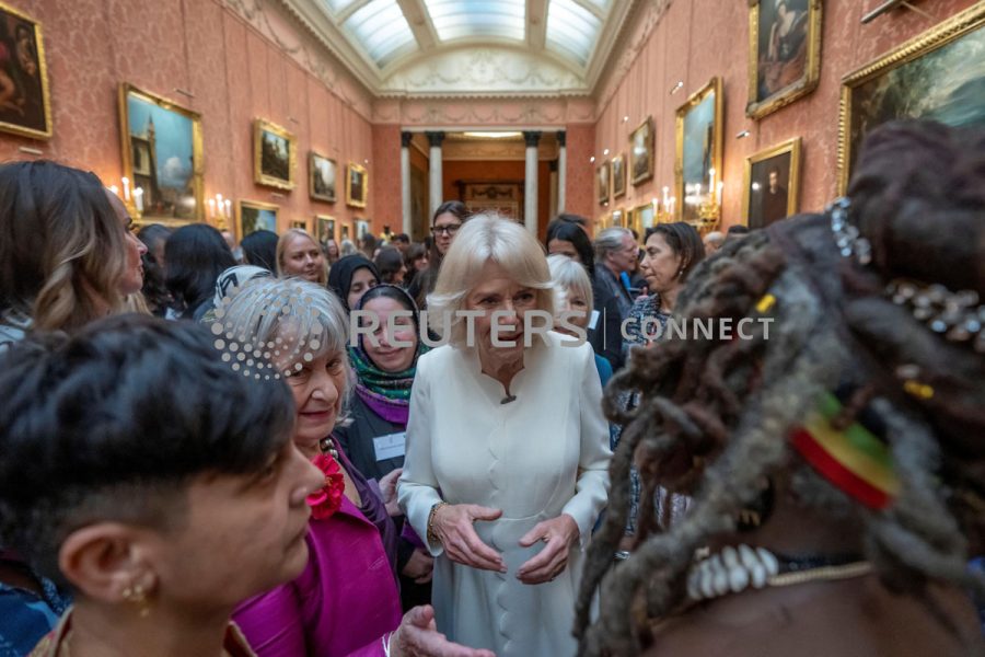 Britain's Queen Camilla attends a reception to raise awareness of violence against women and girls as part of the UN 16 days of Activism against Gender-Based Violence, at Buckingham Palace, in London, November 29, 2022. Kin Cheung/Pool via REUTERS
