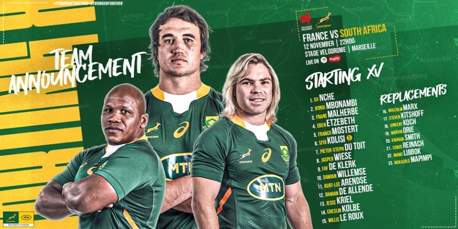 Springboks Change for France Test with Manie Libbok on Bench