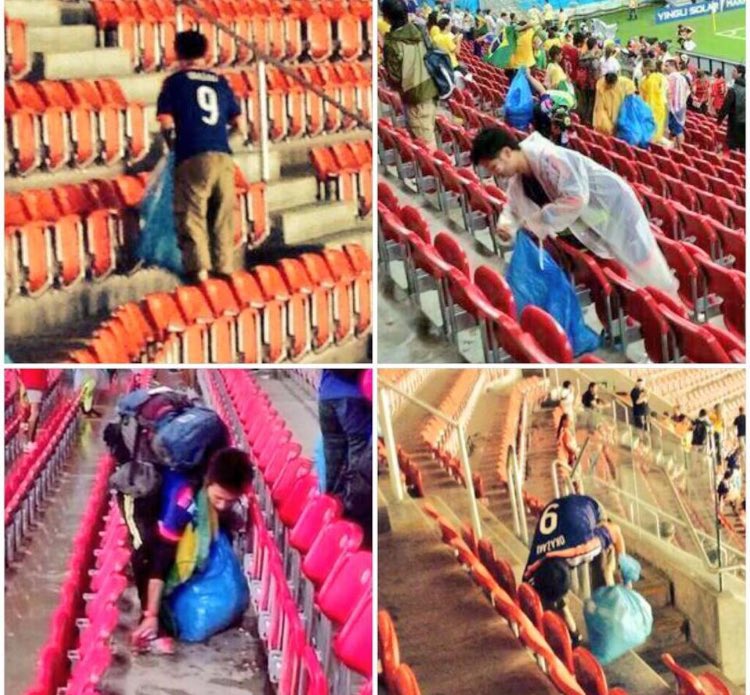Japan fans clean up