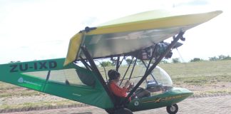 Minister Creecy tests out one of the Bat Hawk Light Aircraft