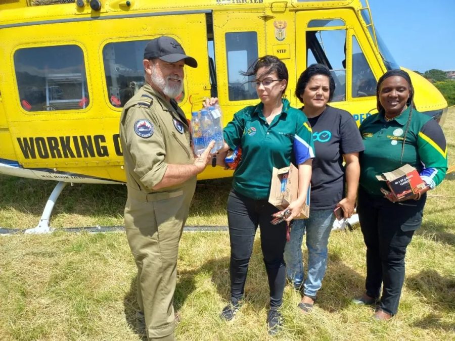 Captured ?: Our teams providing refreshments to helicopter pilots and firefighters in the form of energy drinks, energy bars, biscuits and bottled water, says Gift of the Givers