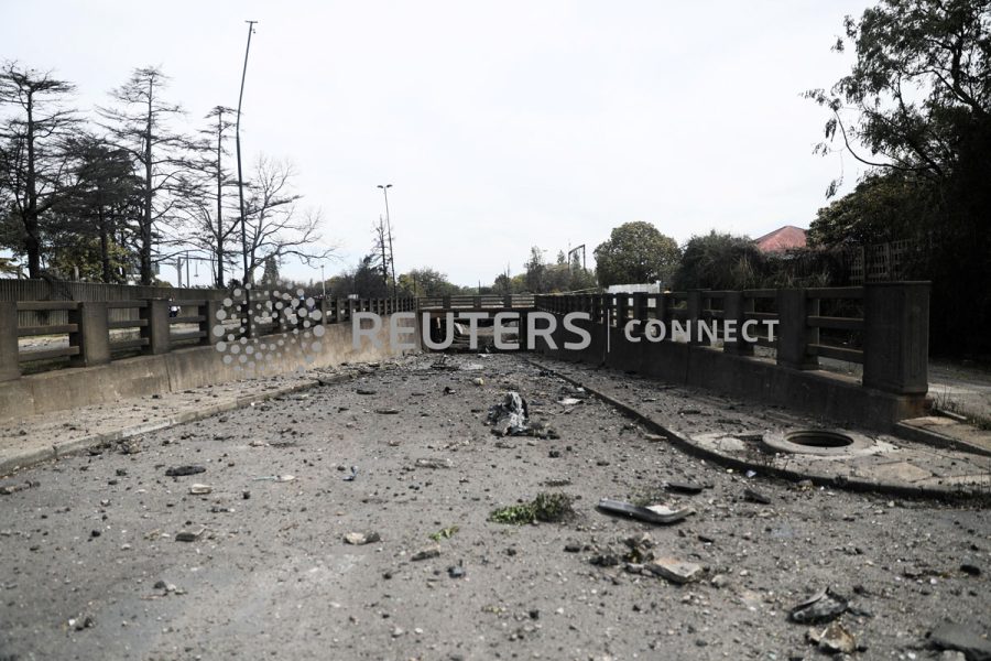 The damaged bridge where a gas tanker exploded in Boksburg near Johannesburg