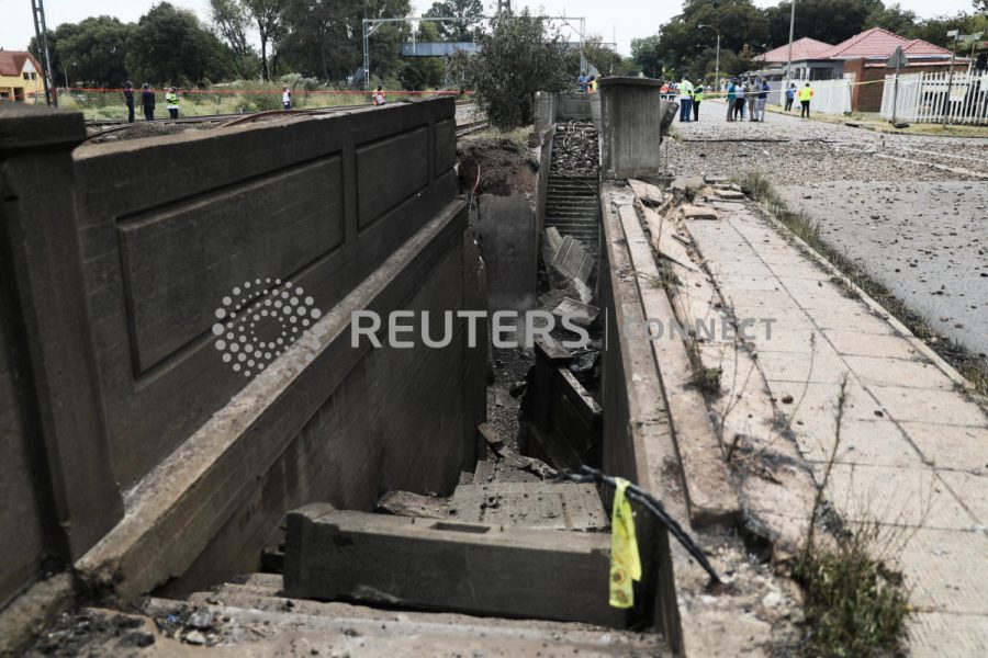 The damaged bridge where a gas tanker exploded in Boksburg near Johannesburg