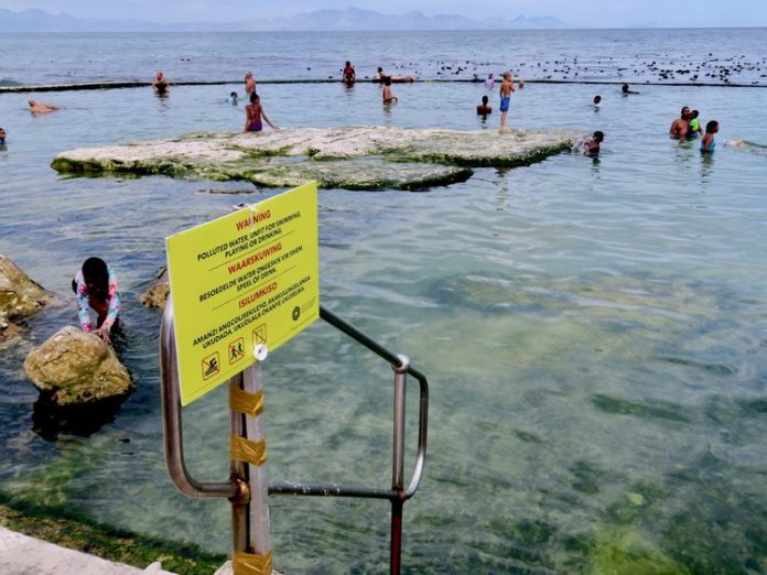 Dalebrook beach closures Cape Town Visitors, including children, were swimming in Kalk Bay’s Dalebrook tidal pool on 11 January despite a warning sign posted by the City. Photo: Steve Kretzmann