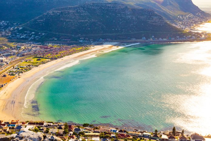 Fish Hoek residential neighborhood viewed from the top of mountain Fish Hoek Beach.
