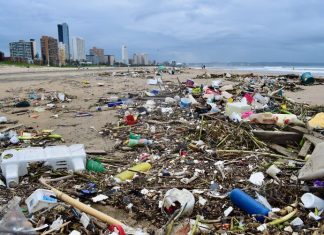 South Beach in Durban earlier this February after heavy rains. Much of it comes from rivers that empty into the sea. Photos: Lucas Nowicki