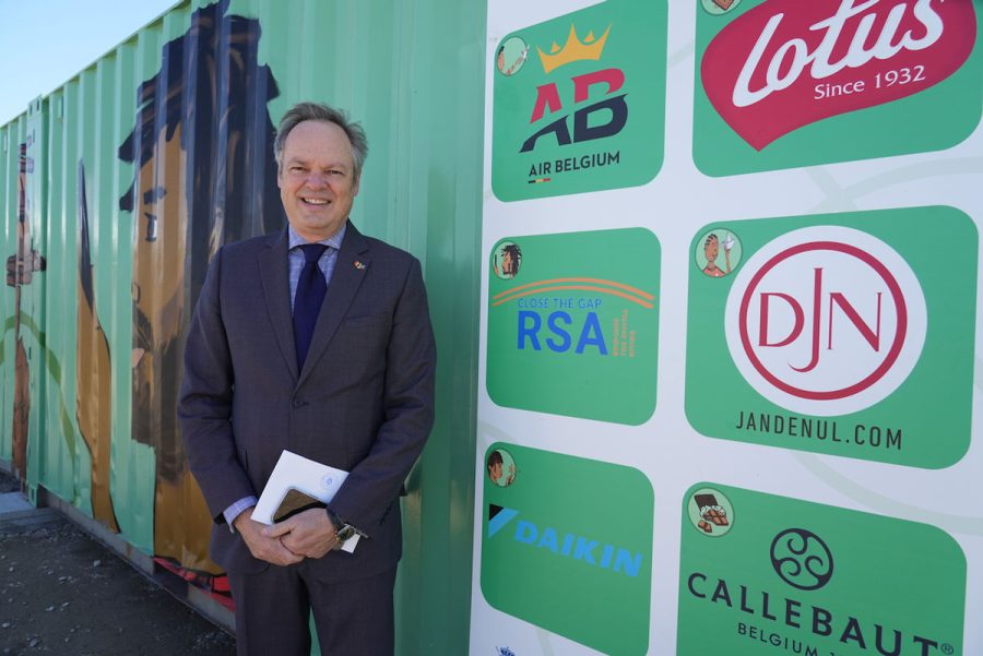 Belgium's King and Queen visit revamped soccer pitch during South African visit