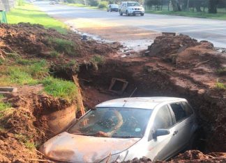 Motorist plunges into a ditch dug by Joburg Water