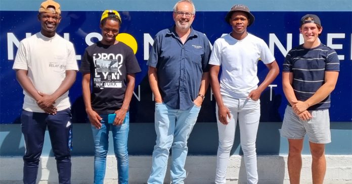 students-Nelson-Mandela-University Photo: Lundi Buswana, Vela Njisane, Prof Greyling, Liyema Luzi, Nico Bezuidenhout