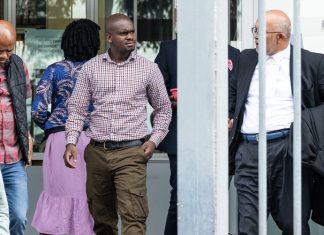 City of Cape Town law enforcement officer Luvolwethu Kati leaving the Wynberg Magistrates Court on Thursday where his trial began. He is accused of shooting and killing a man who was homeless while on duty. Photo: Ashraf Hendricks