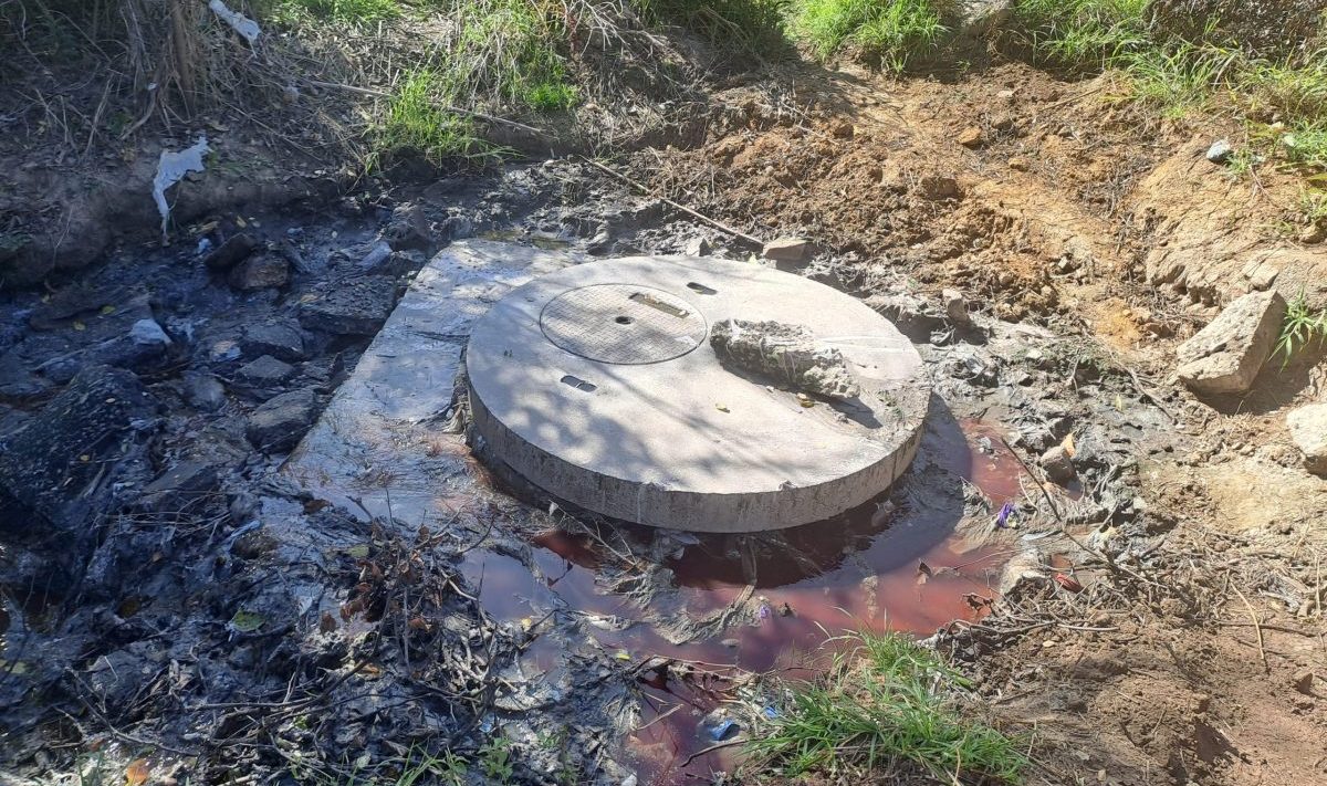 Raw sewage flows from the mahole in question