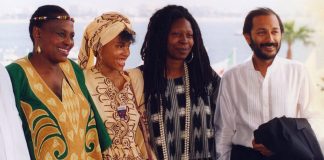 Miriam Makeba, Leleti Khumalo, Whoopi Goldberg and Anant Singh at the World Premiere of SARAFINA! at the Cannes Film Festival in 1992