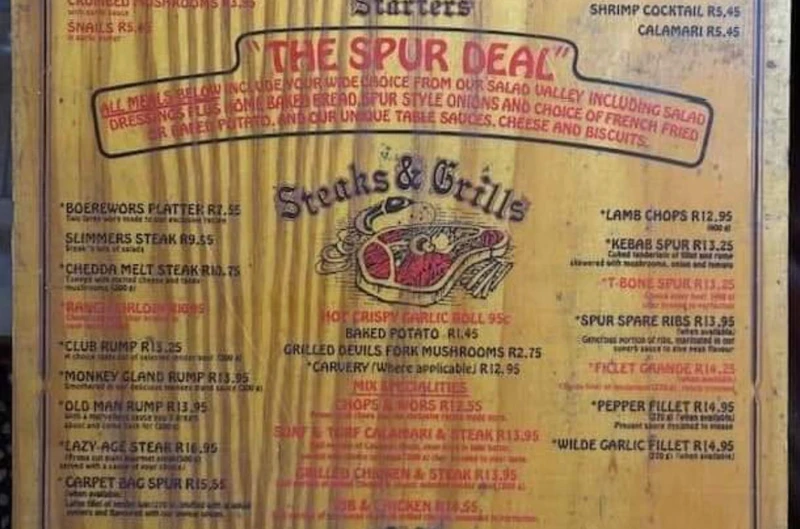 Spur Old Menu