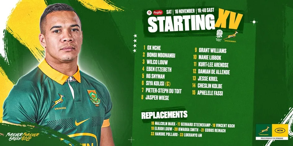 Springboks vs England: Team lineups, kick-off time, and match officials ...