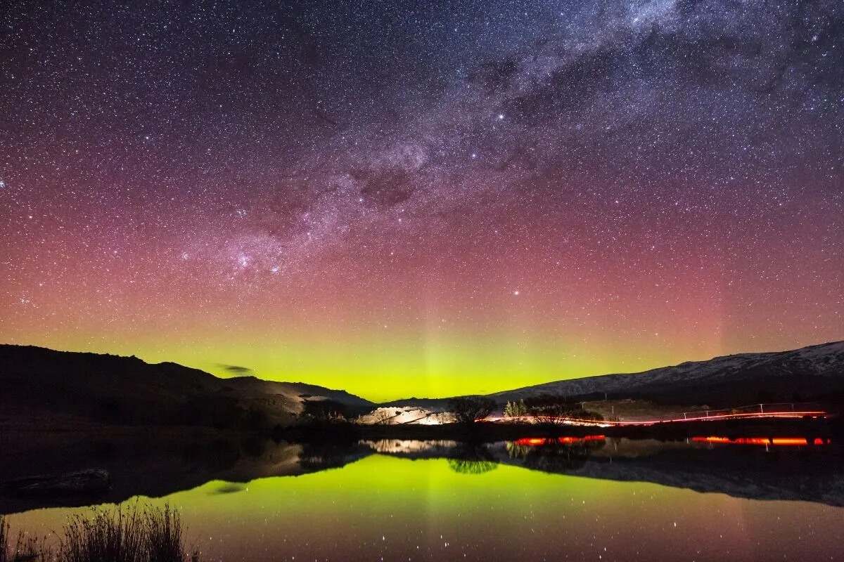 The Aurora Australis or Southern Lights seen in New Zealand.