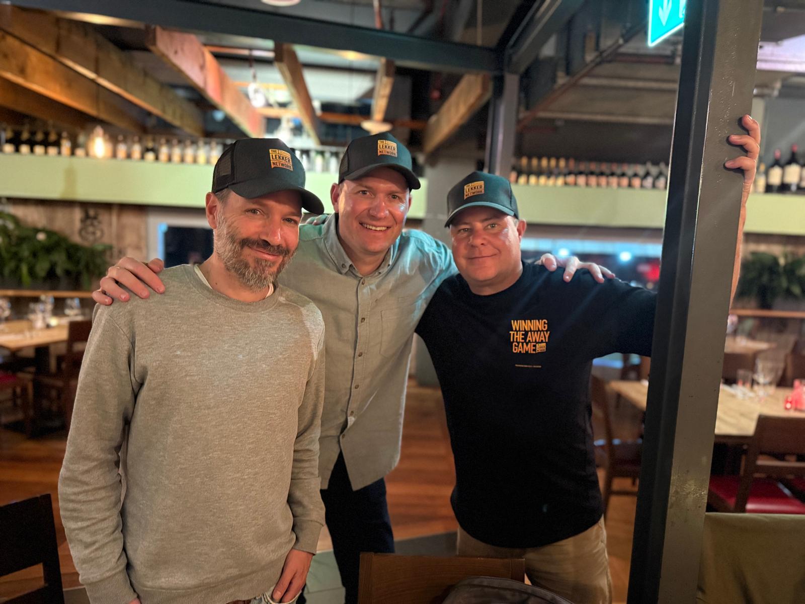 Winning the Away Game launch in London. Sven Boermeester, Renier Lombard and Nic Latouf.