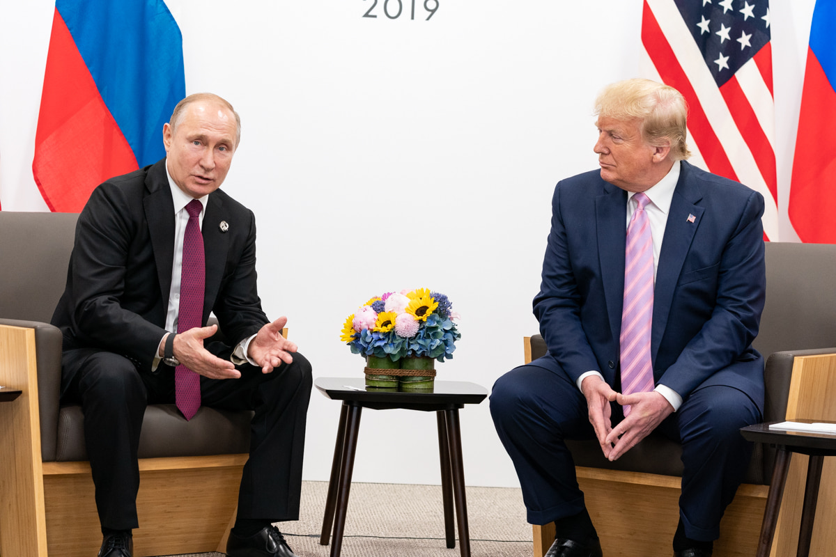 President Donald Trump participates in a bilateral meeting with the President of the Russian Federation Vladimir Putin during the G20 Summit on 28 June 2019 in Osaka, Japan. Image: White House Photo/ Shealah Craighead This image accompanies an article about who's coming to G20 summit in South Africa, who's missing and who's a maybe attendee