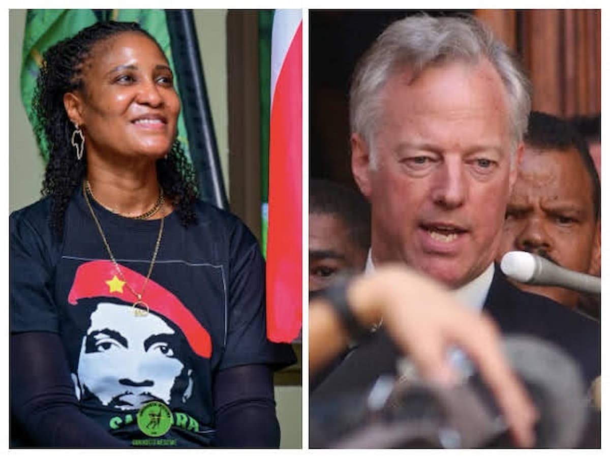 compositie image of Duduzile Zuma-Sambudla and Mark Thatcher, accompanying an article about the contravention of Regulation of Foreign Military Assistance Act 15 of 1998, and mercenaries