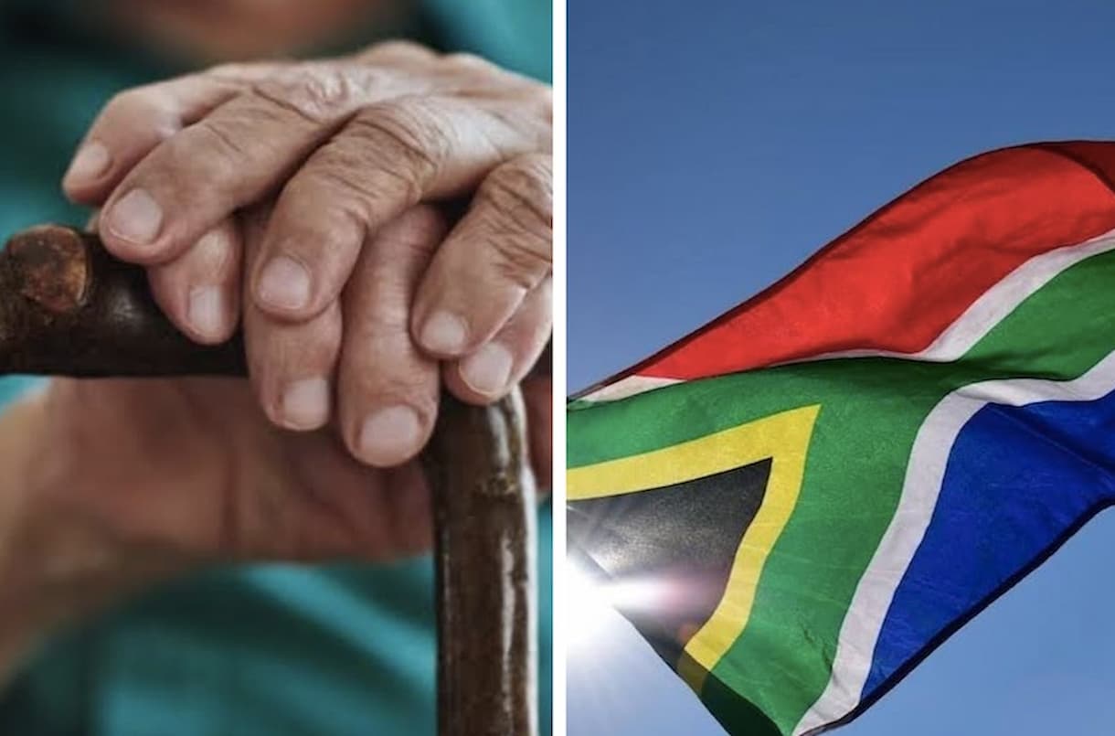 Custom image of an old woman's hands and the South African flag. This image accompanies an article about the life expectancy in Free State