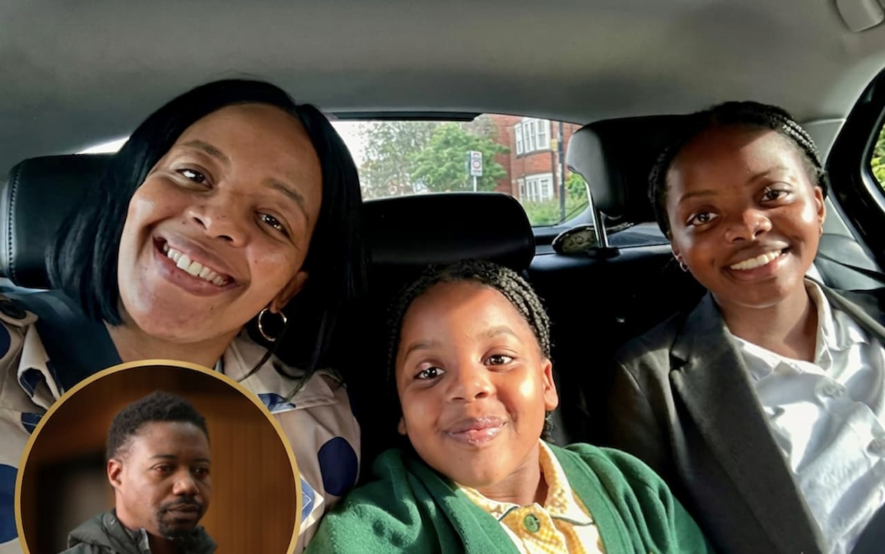Zandile and her daughters, Nala and Natalie, with Ndodana Tshuma in overlay. This image accompanies an article titled 'Cause of death revealed in UK triple murder of Tshuma family'