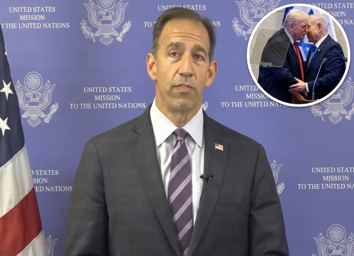 United States diplomat Jeff Bartos speaking; Donald Trump and Benjamin Netanyahu embracing. This image accompanies an article titled ''UN poisons its good name by associating with Durban,' says United States diplomat'